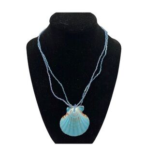 Blue Shell Pendant on 2 strand Beaded chain.